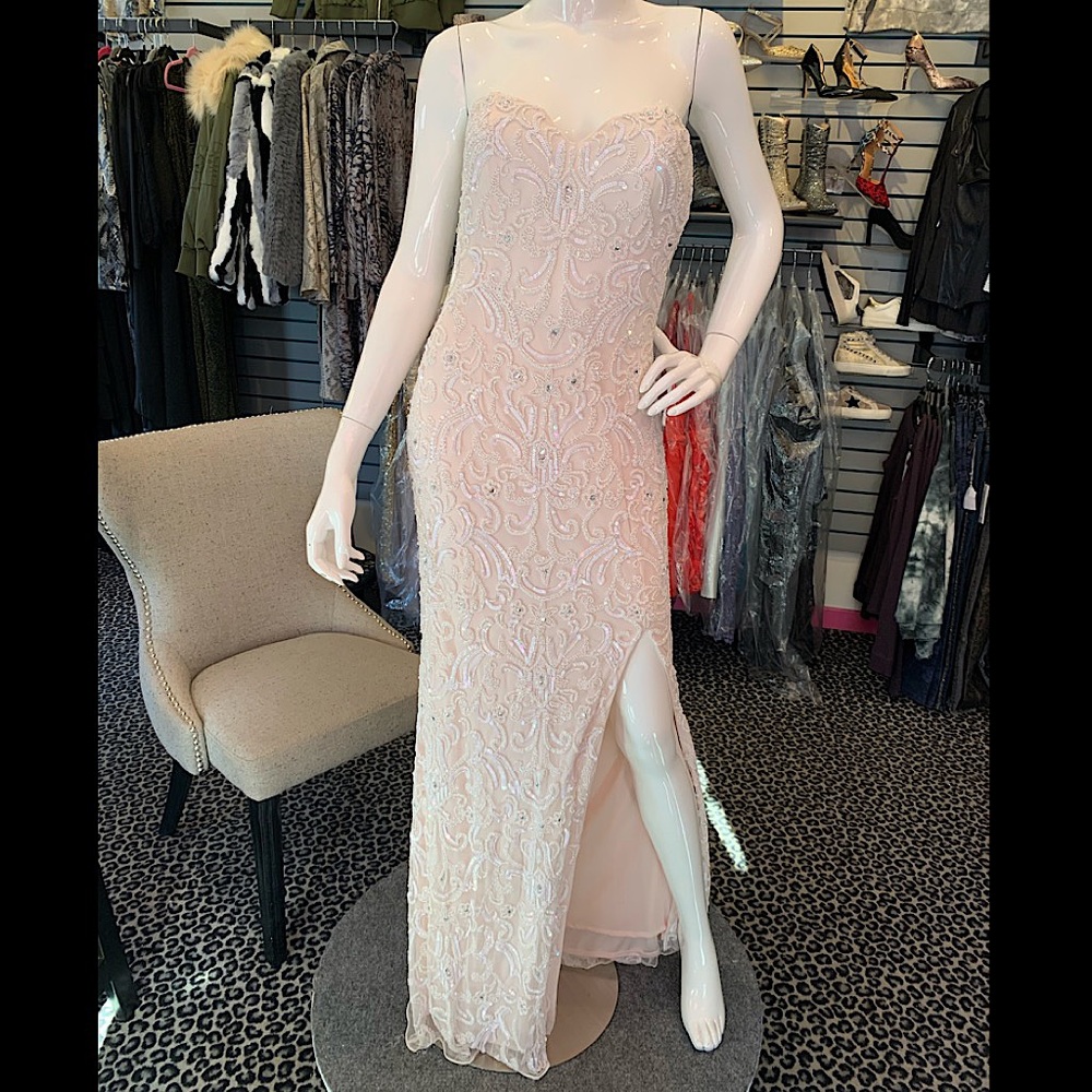 Scala strapless sweetheart white beaded dress